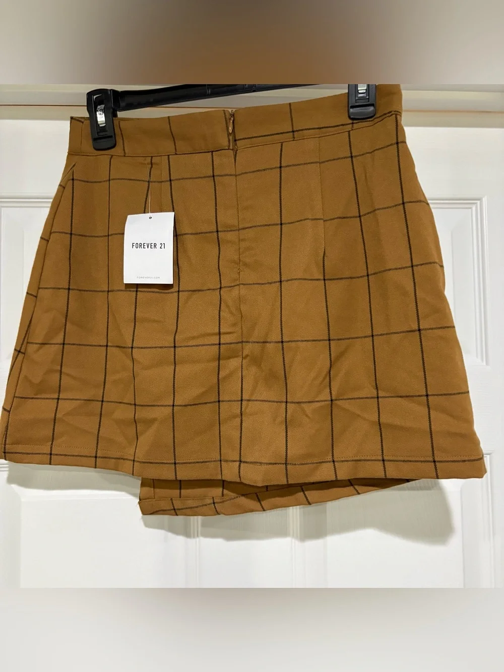 Forever 21 Tan Windowpane Asymmetrical Mini Skirt